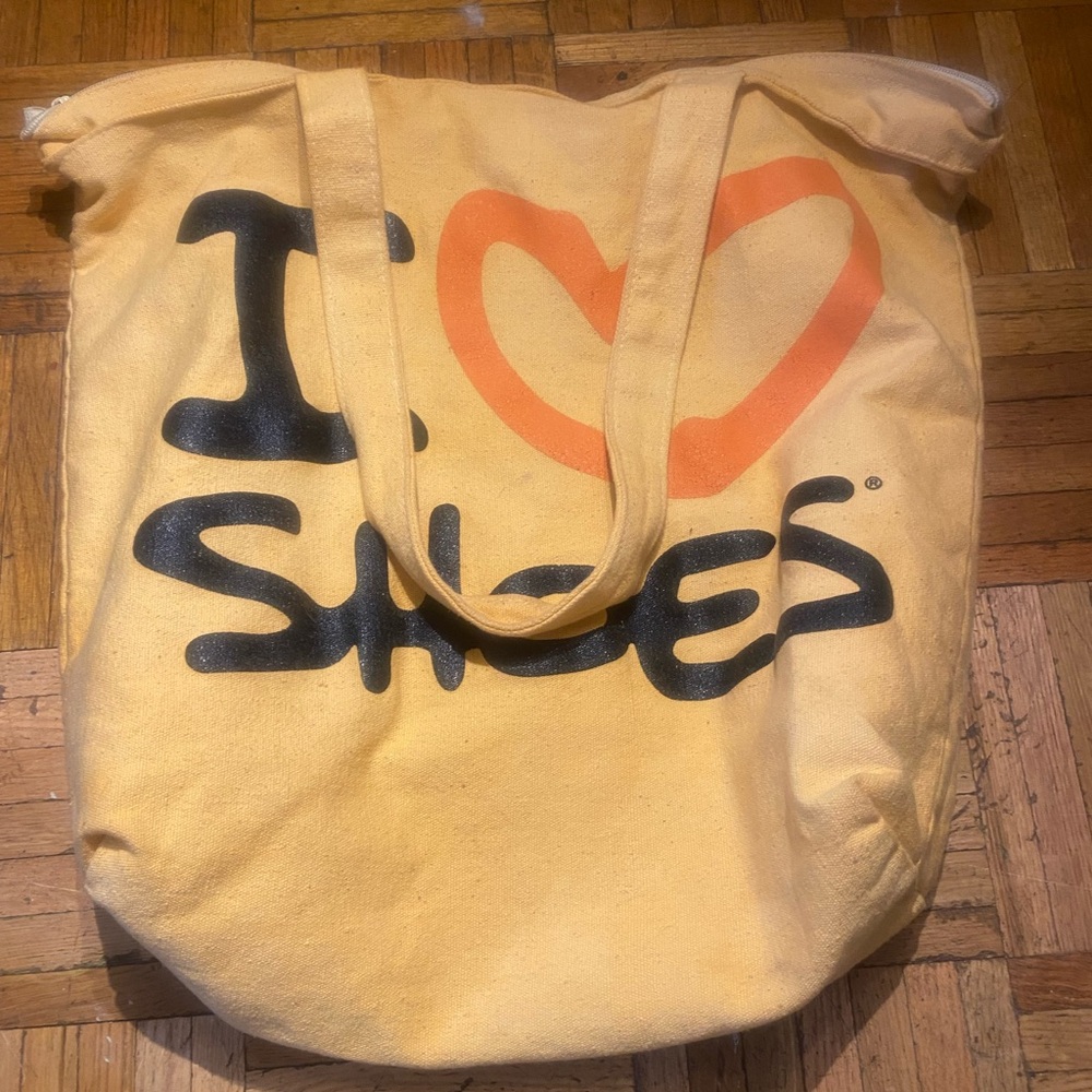 Payless Yellow beach bag with zipper Tote with Heart and Text Design